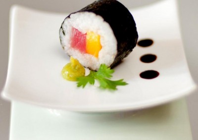 A delicious sushi roll from MI CORAZON Catering