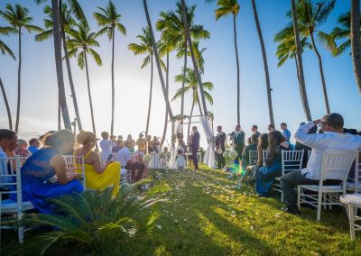 Destination wedding ceremony in a tropical garden