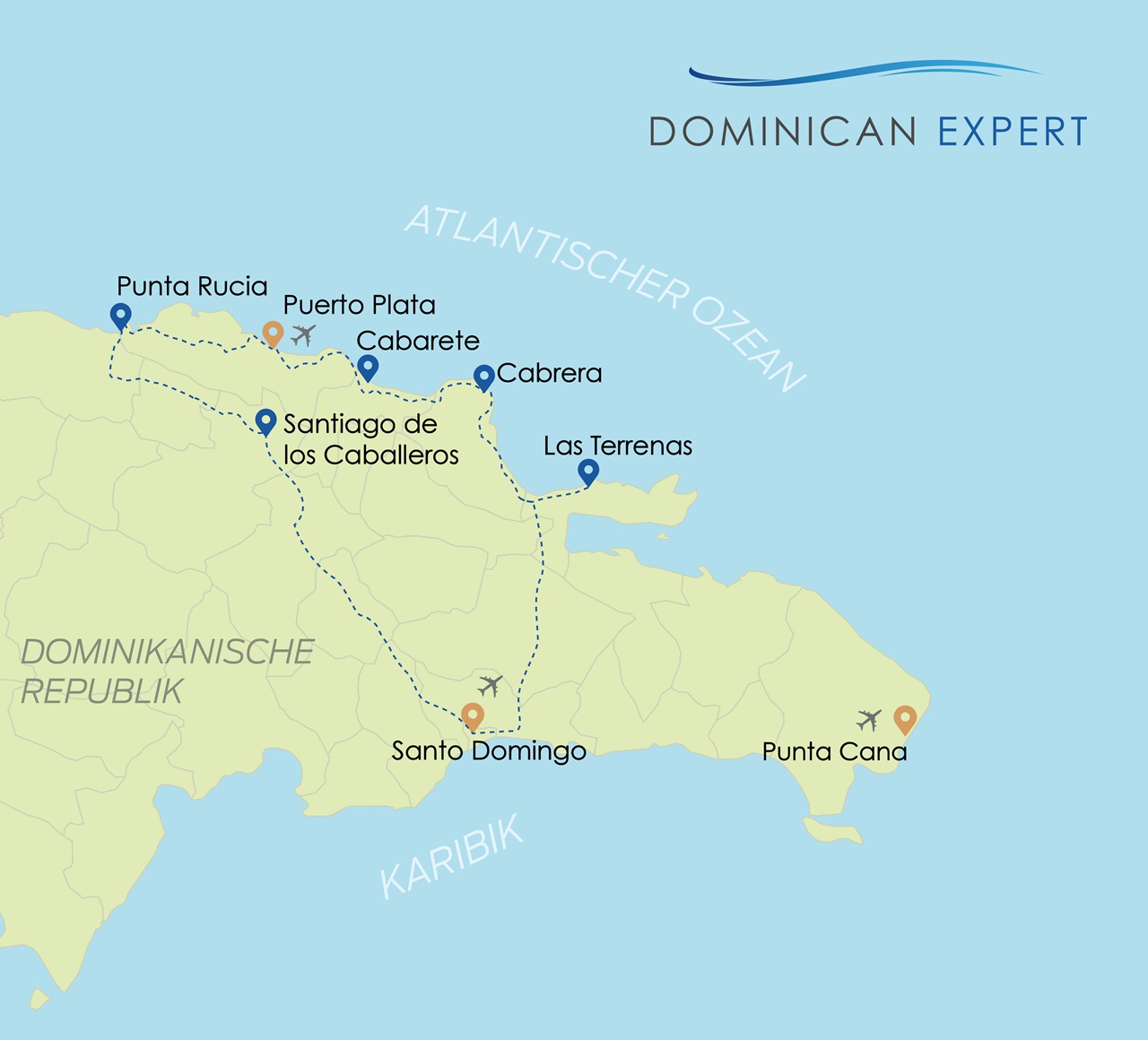 Flitterwochen-Reise durch die Dominikanische Republik / Mietwagenreise - Map